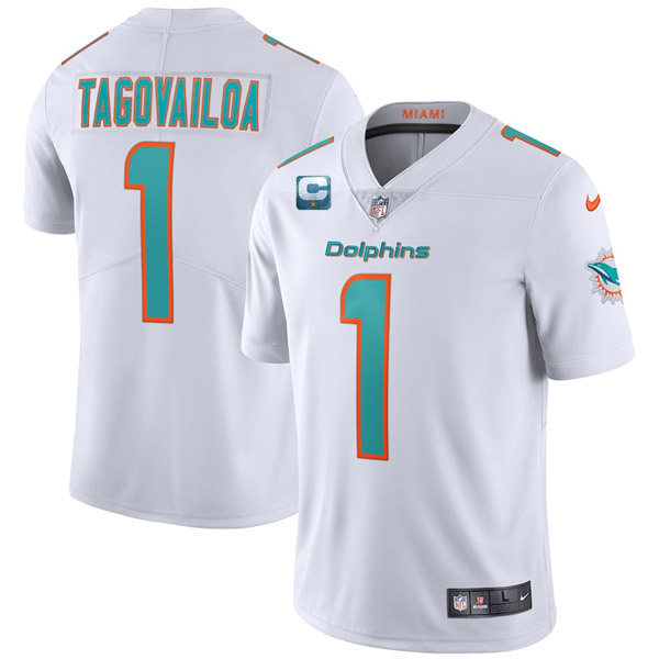 Men's Miami Dolphins #1 Tua Tagovailoa 2022 White With 1-star C Patch Vapor Limited Stitched Jersey